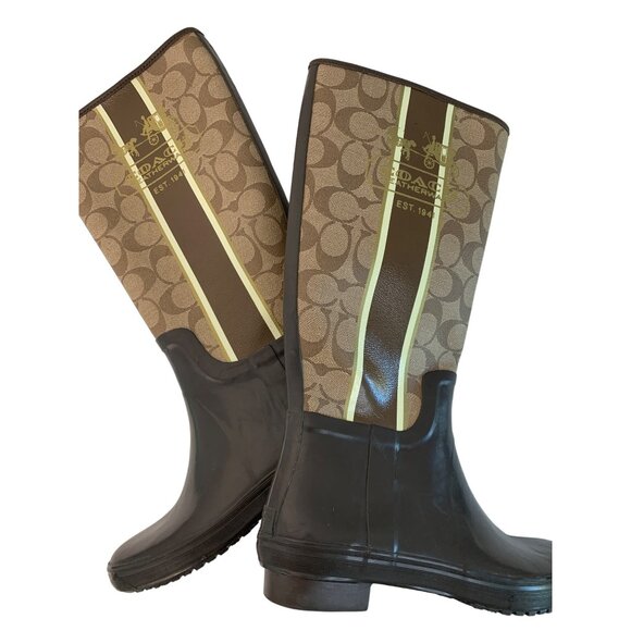Coach Leatherware Women's Monogram Rain Winter Boots Size 7B Brown 7485 EUC - Picture 6 of 11